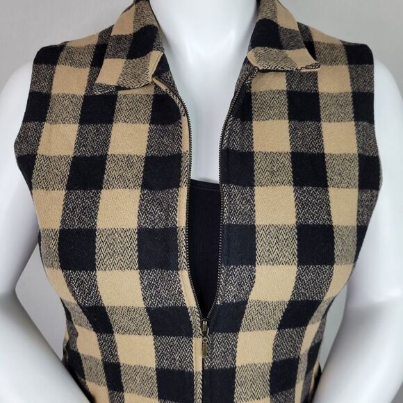 Breeches Wool Buffalo Plaid‎ Black And Tan Zip Front Collared Vest Size M - Picture 2 of 7